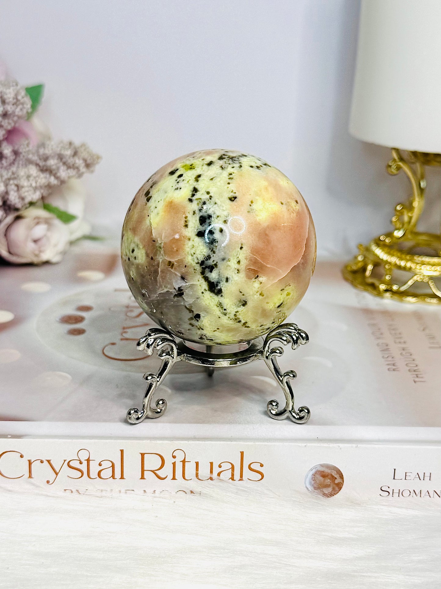 Plum Blossom Jasper Sphere on Stand 269g
