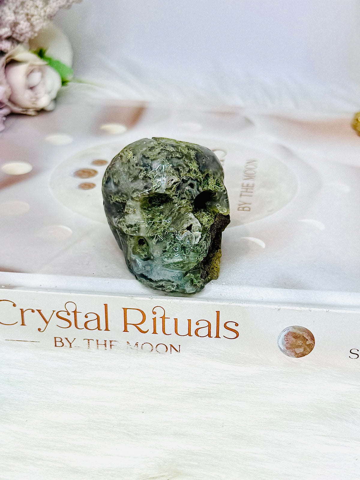 Moss Agate Carved Skull 5.5cm