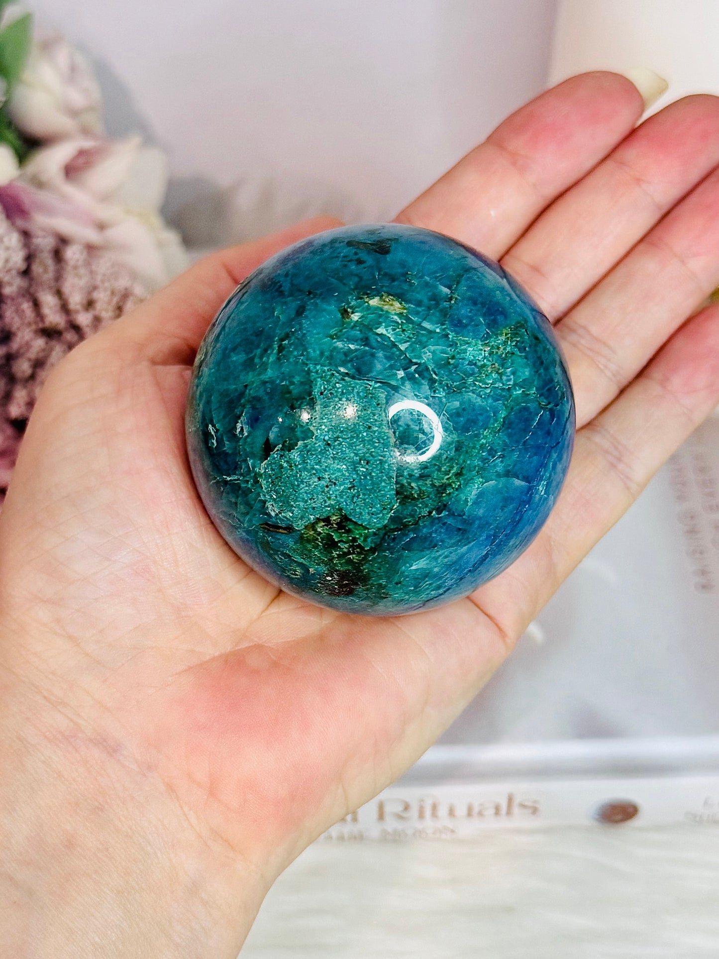 Absolutely Incredible High Grade Chrysocolla Sphere on Stand 329grams