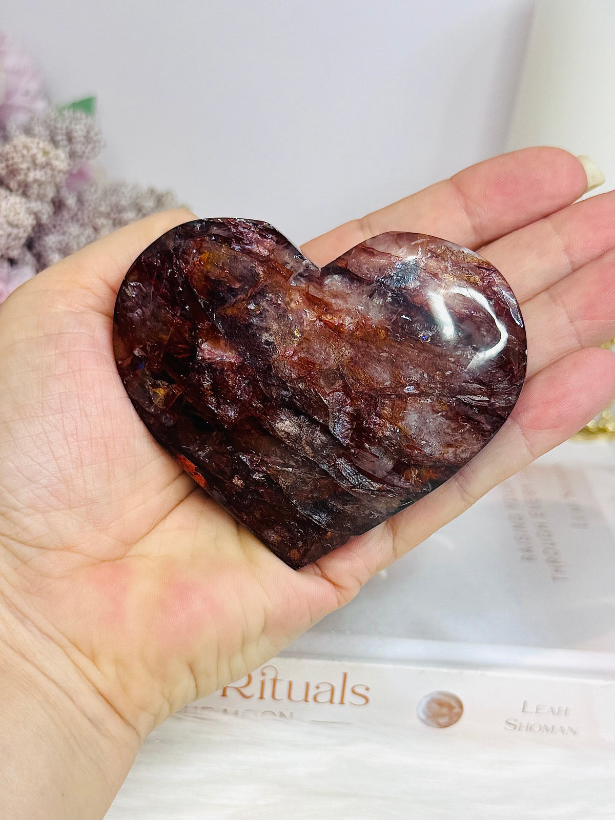 High Grade Fire Quartz Heart On Stand 8cm
