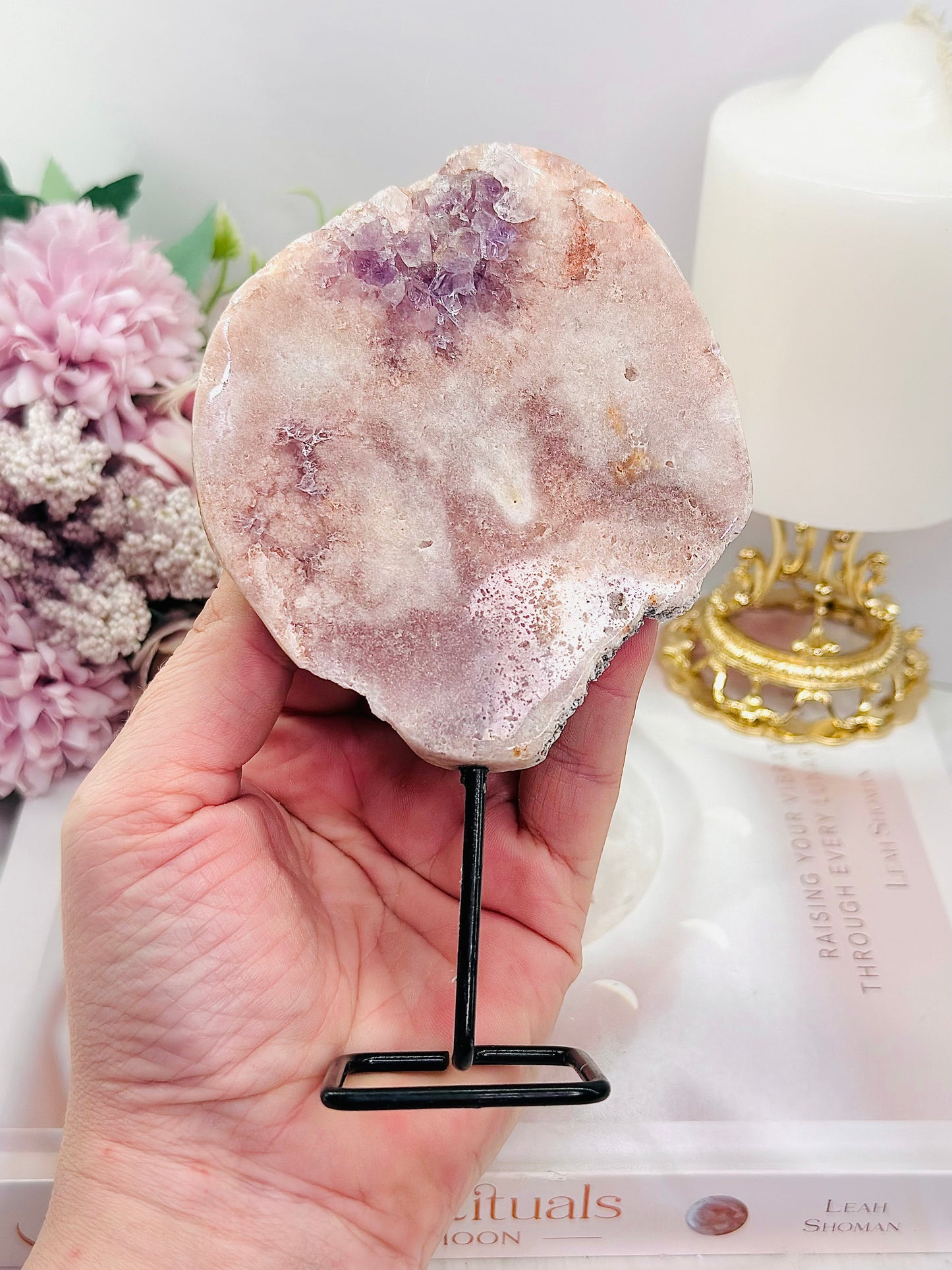 Natural Druzy Pink Amethyst Slab on Stand 15cm