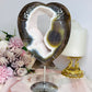 Agate Druzy Carved Heart Wings on Stand 20cm