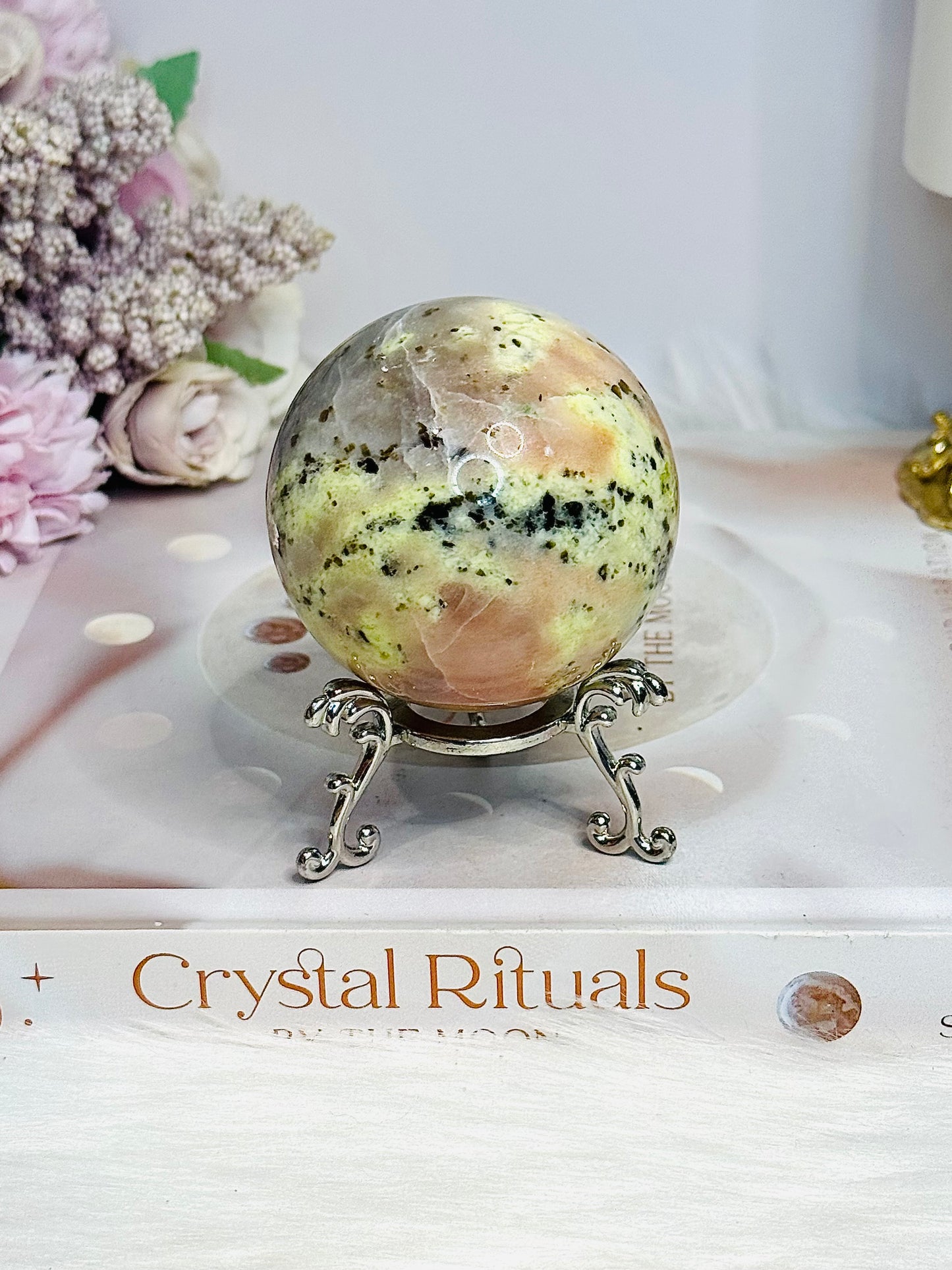 Plum Blossom Jasper Sphere on Stand 269g