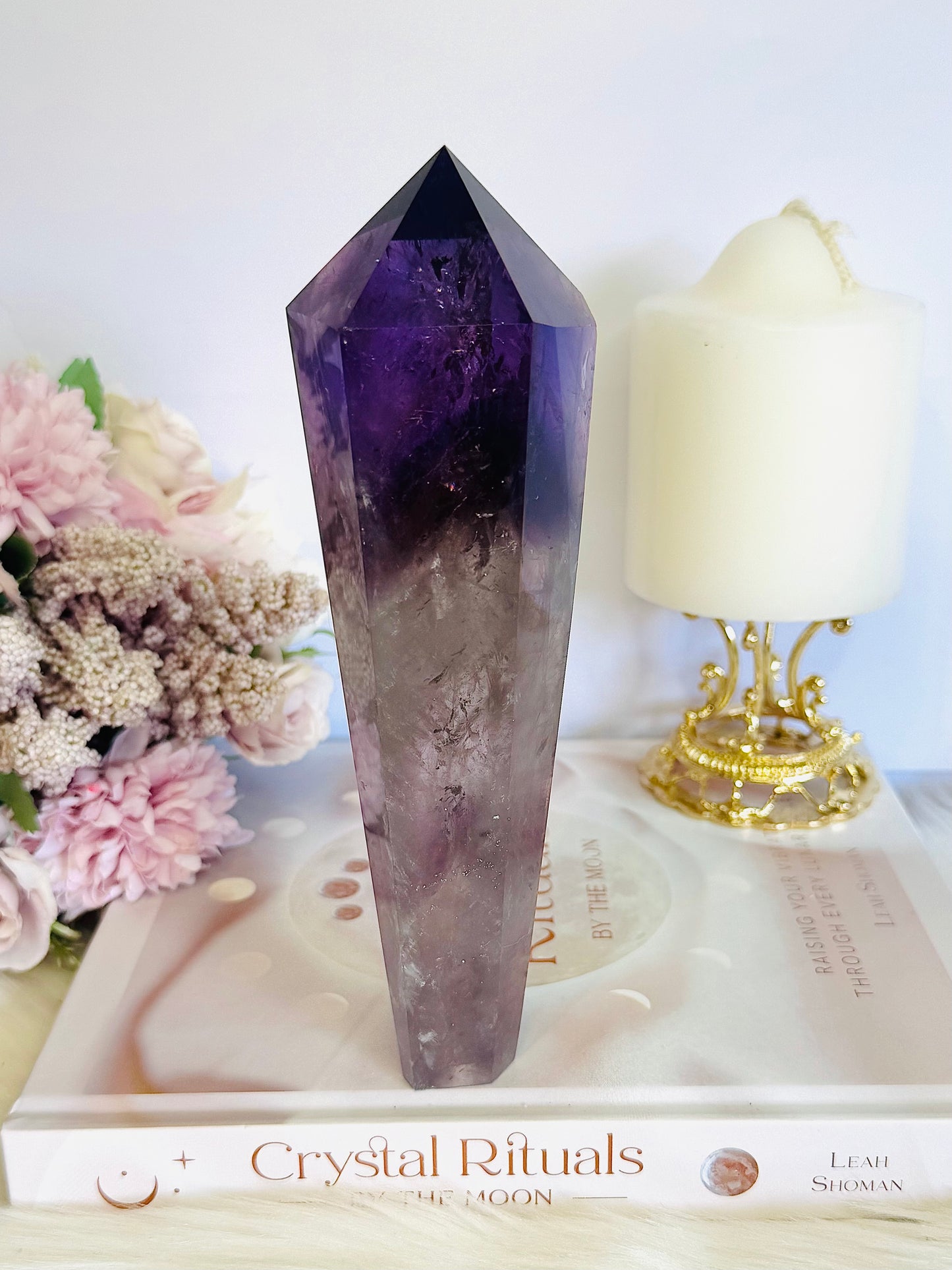 Wow!!! High Grade Large Amethyst Dragon Tooth Phantom Wand With Stunning Rainbows 18cm