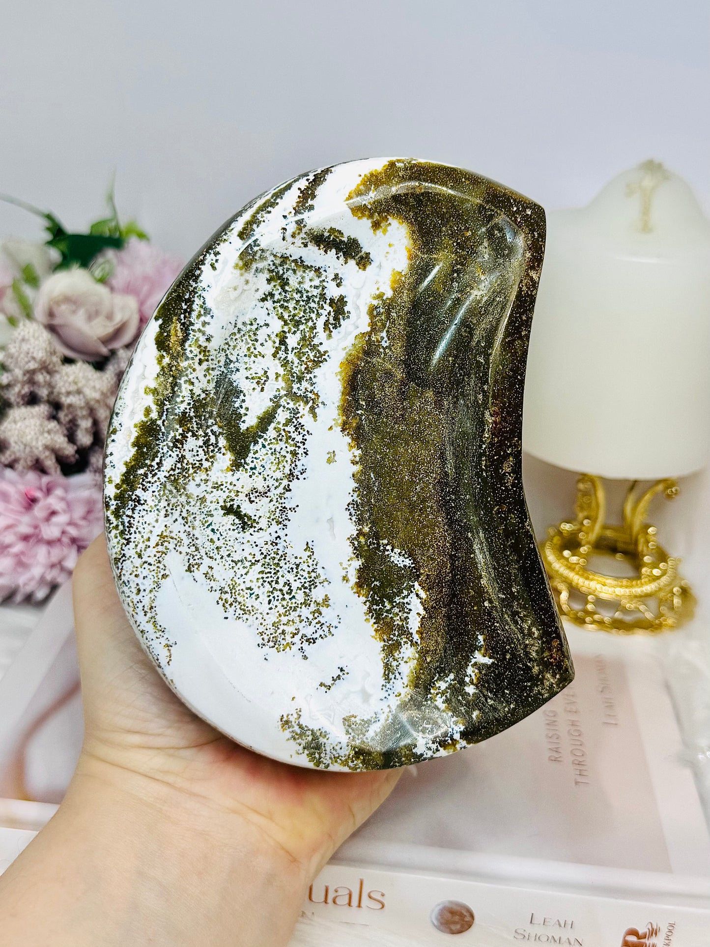 Large Chunky High Grade Ocean Jasper Moon Bowl 14cm 916g