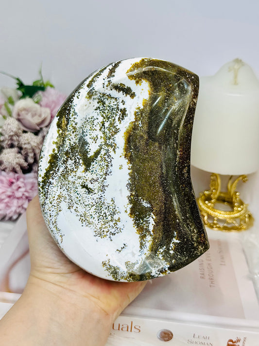 Large Chunky High Grade Ocean Jasper Moon Bowl 14cm 916g