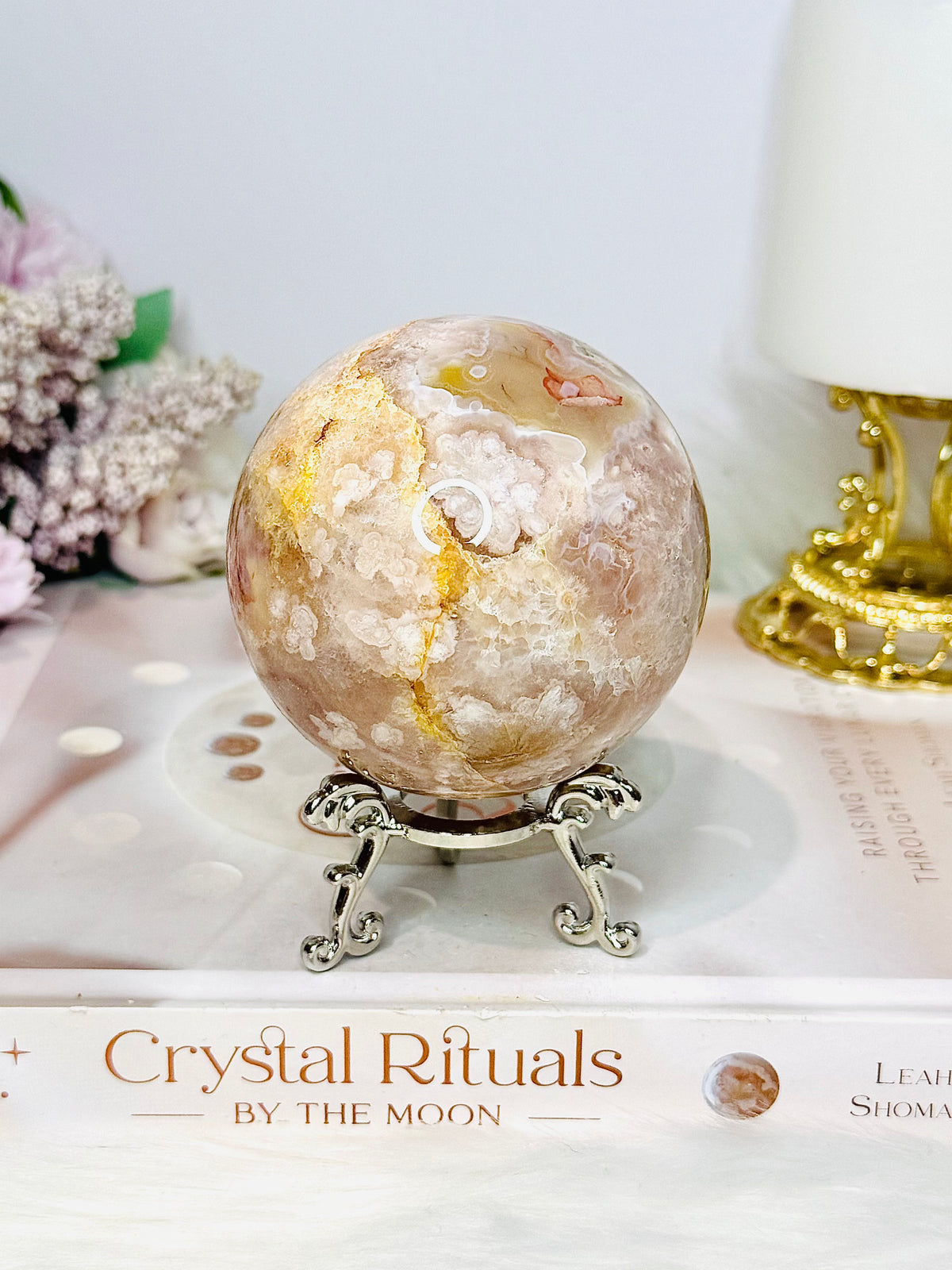 Large Flower Agate Sphere on Stand 521g