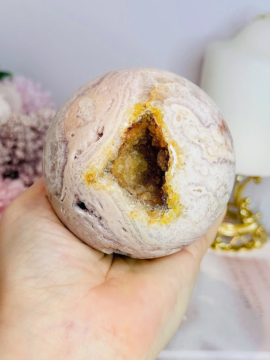 Large Druzy Pink Amethyst Sphere On Stand 630g