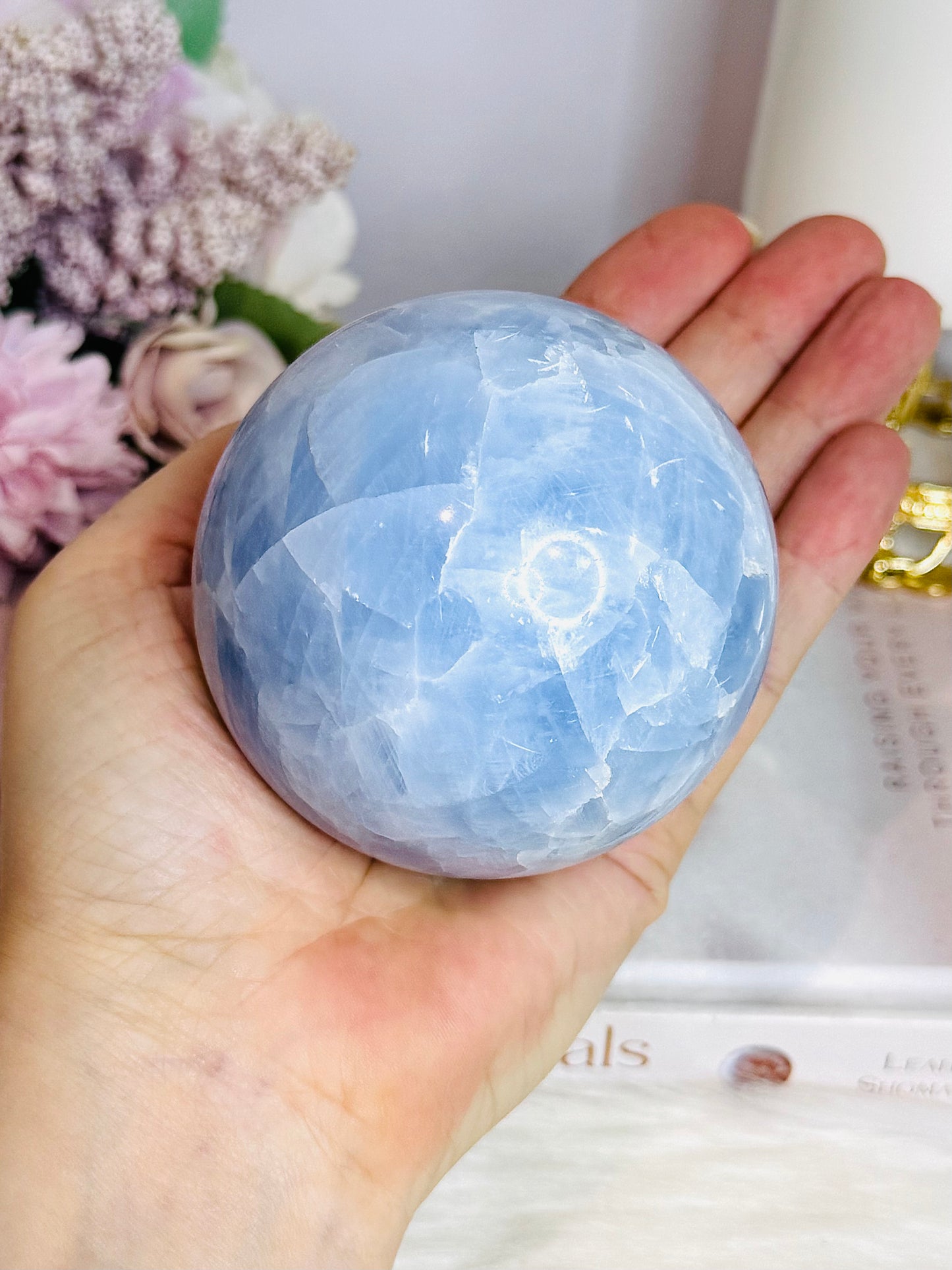 Blue Calcite Large Sphere on Stand 578g