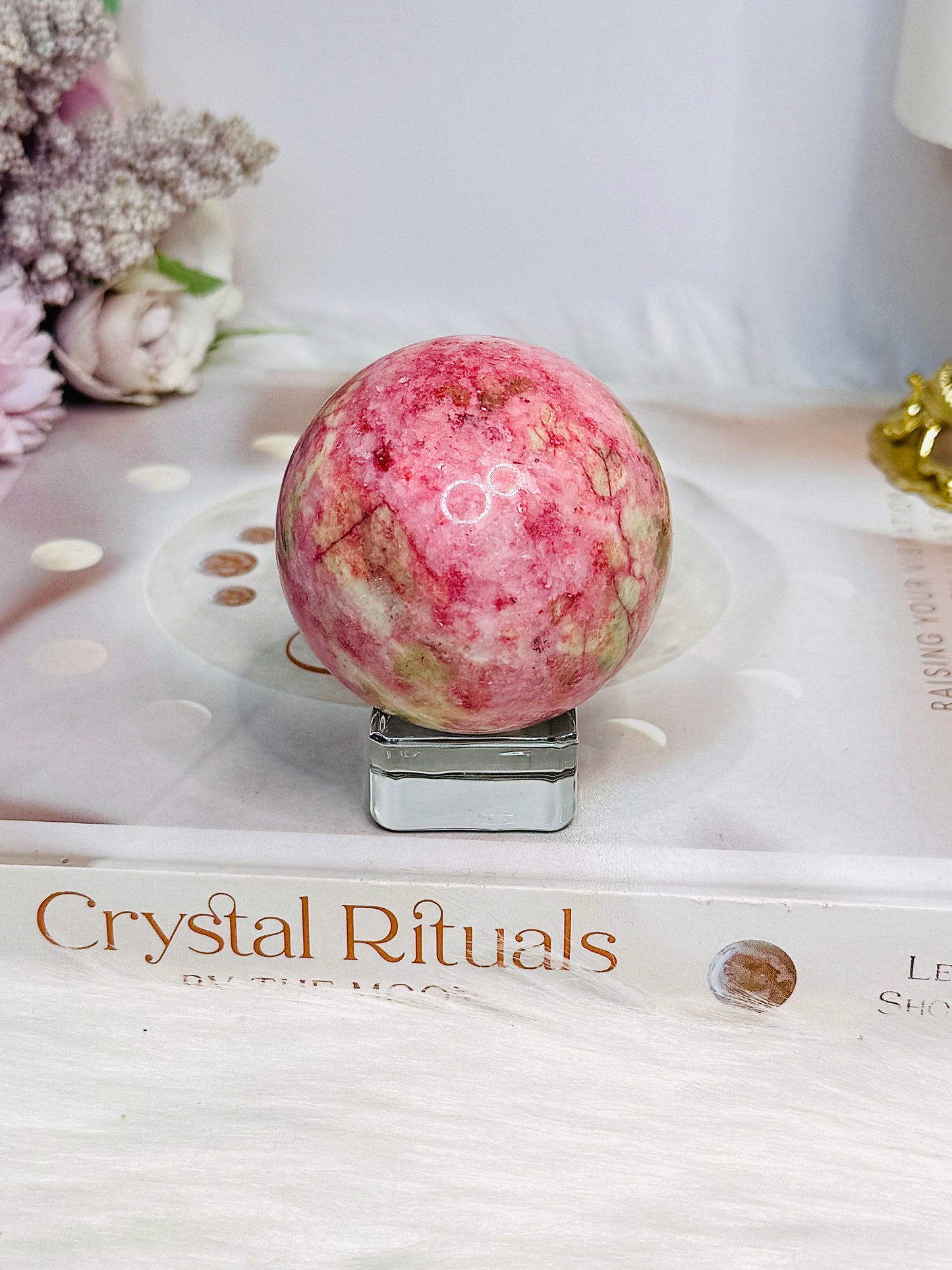 Thulite Sphere with Epidote 197g