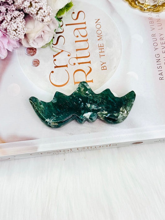 Beautifully Carved Moss Agate Chunky Bat