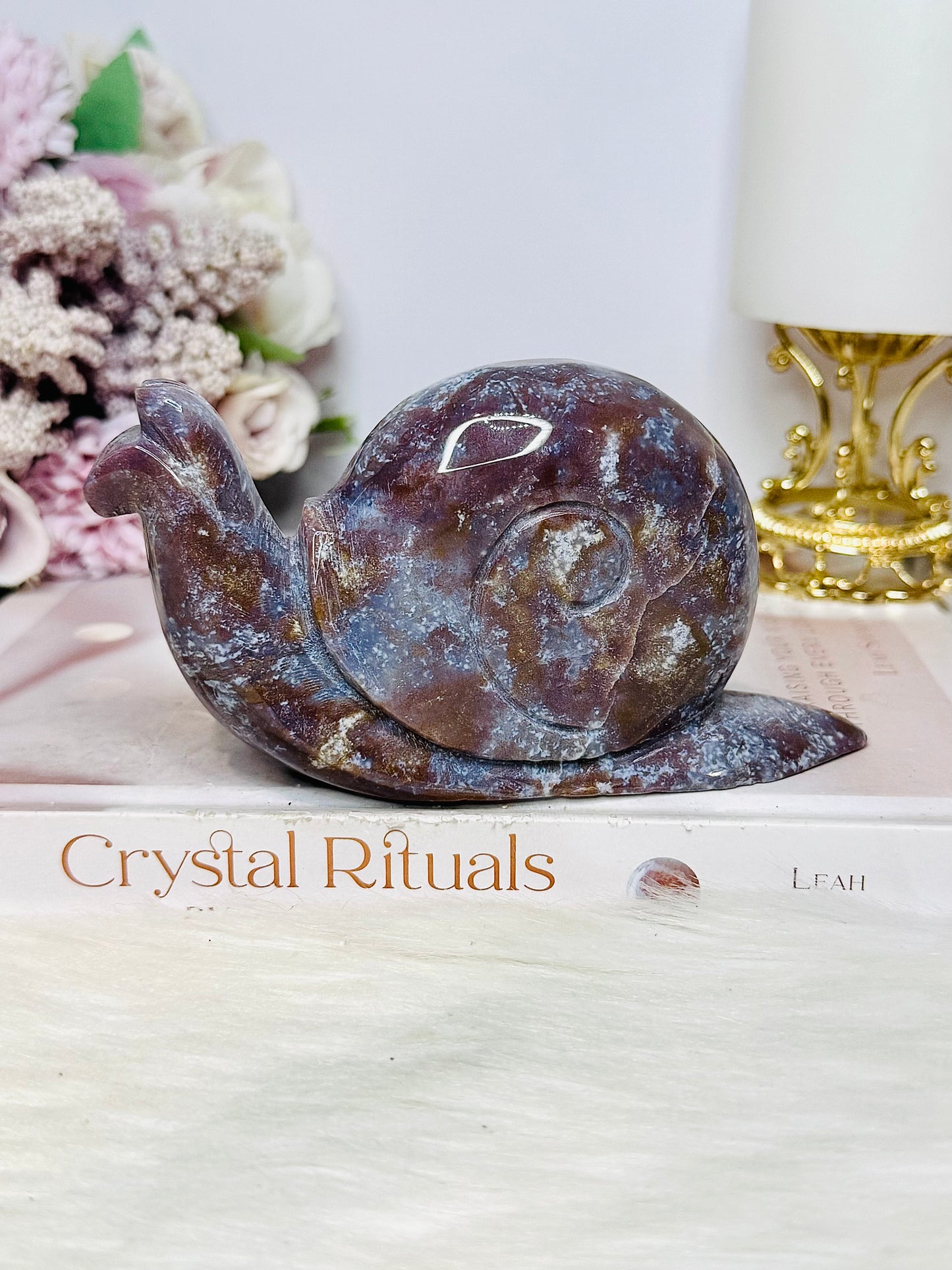 Large Ocean Jasper Carved Snail 13cm 403g