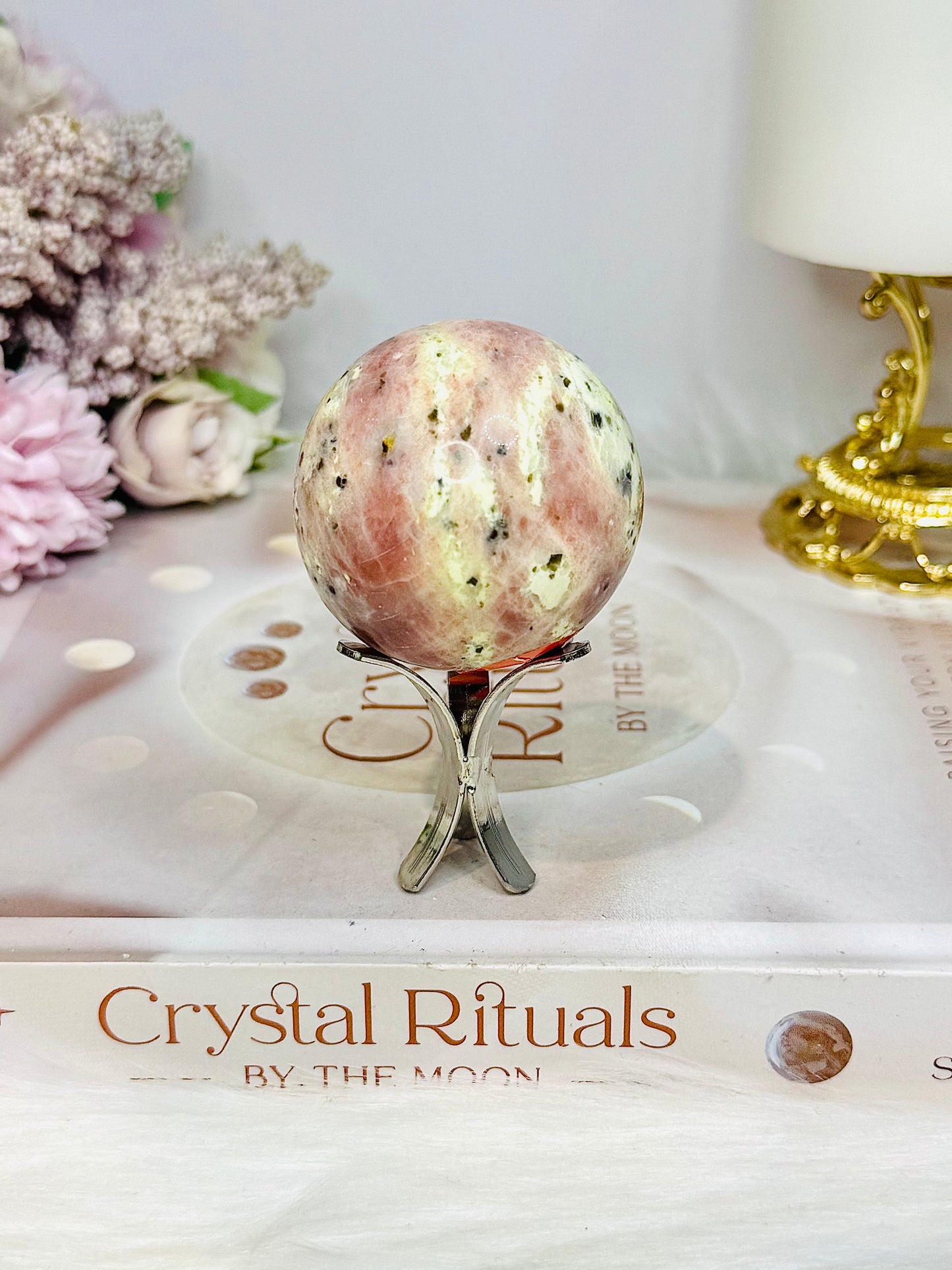 Peach Blossom Tourmaline Sphere On Stand 141g