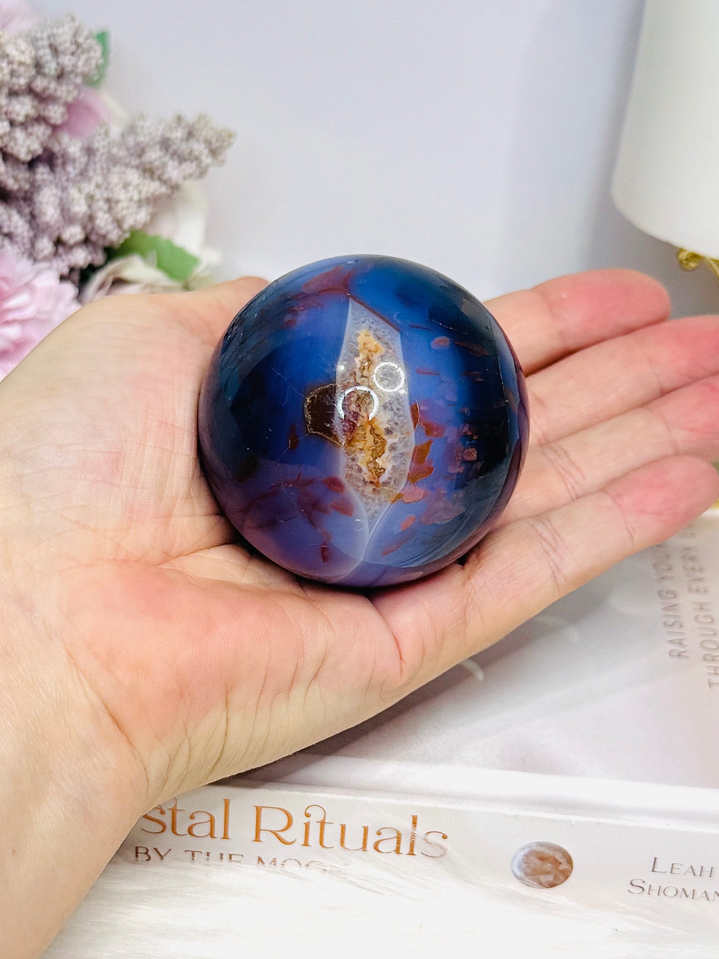 High Grade Blue Agate Sphere on Stand 250g