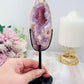 High Grade Rare 19.5cm Druzy Pink Amethyst X Flower Agate Egg on Stand