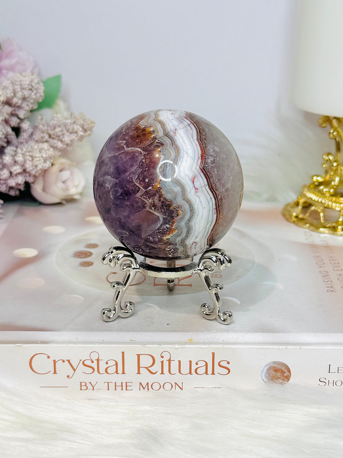 Large Crazy Lace Agate Sphere on Stand 293g