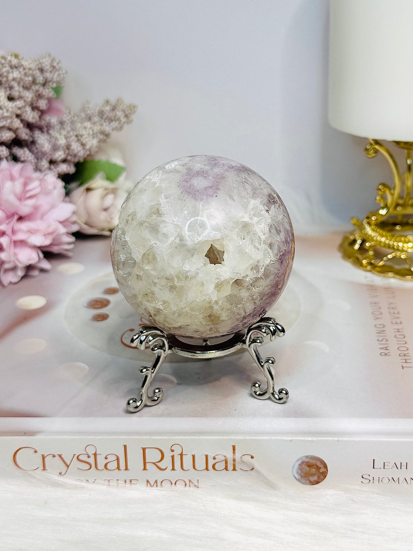 High Grade Pink Amethyst Druzy Sphere on Stand 288g