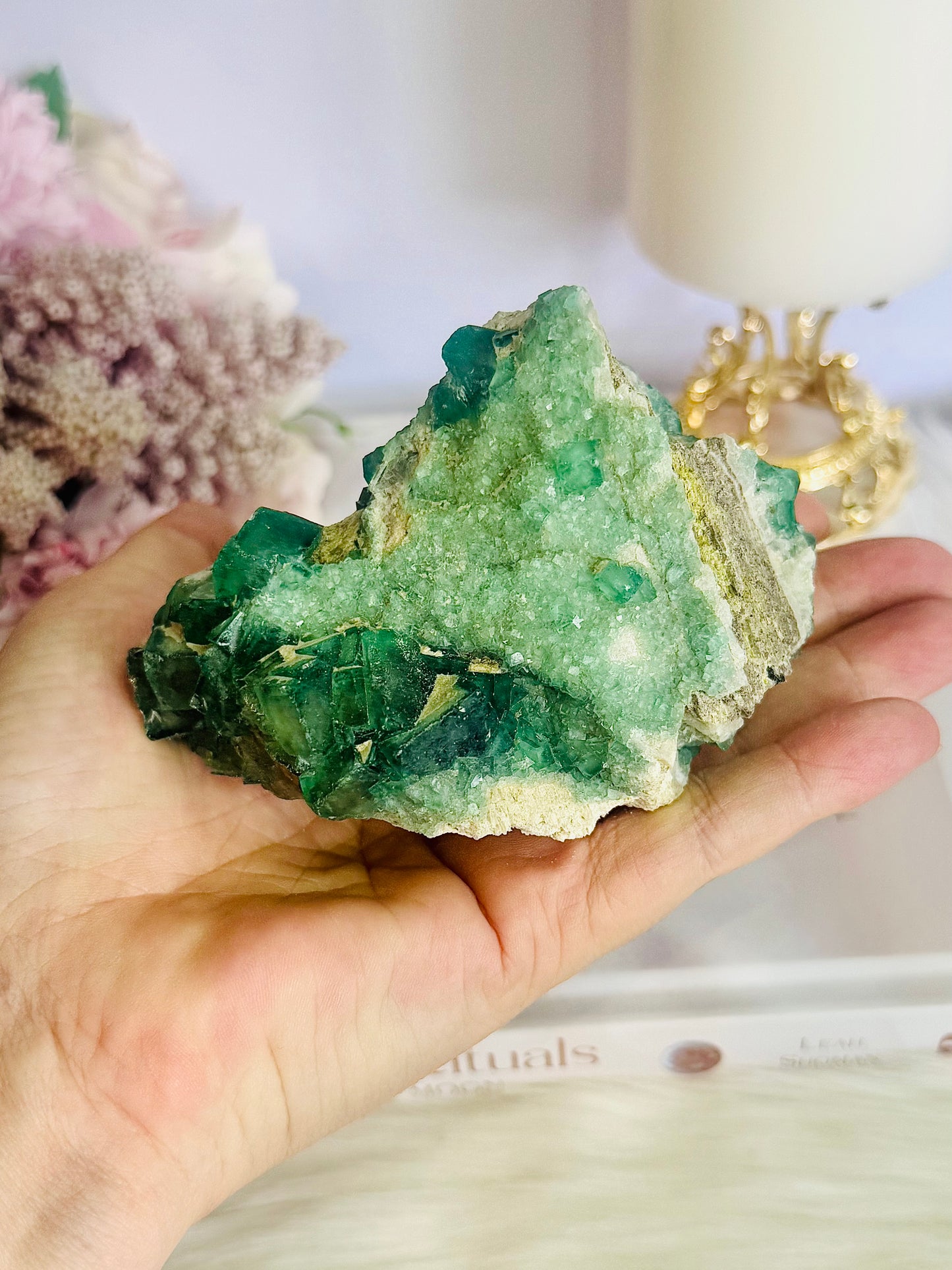 Natural Green Cubed Fluorite In Matrix Specimen 444grams