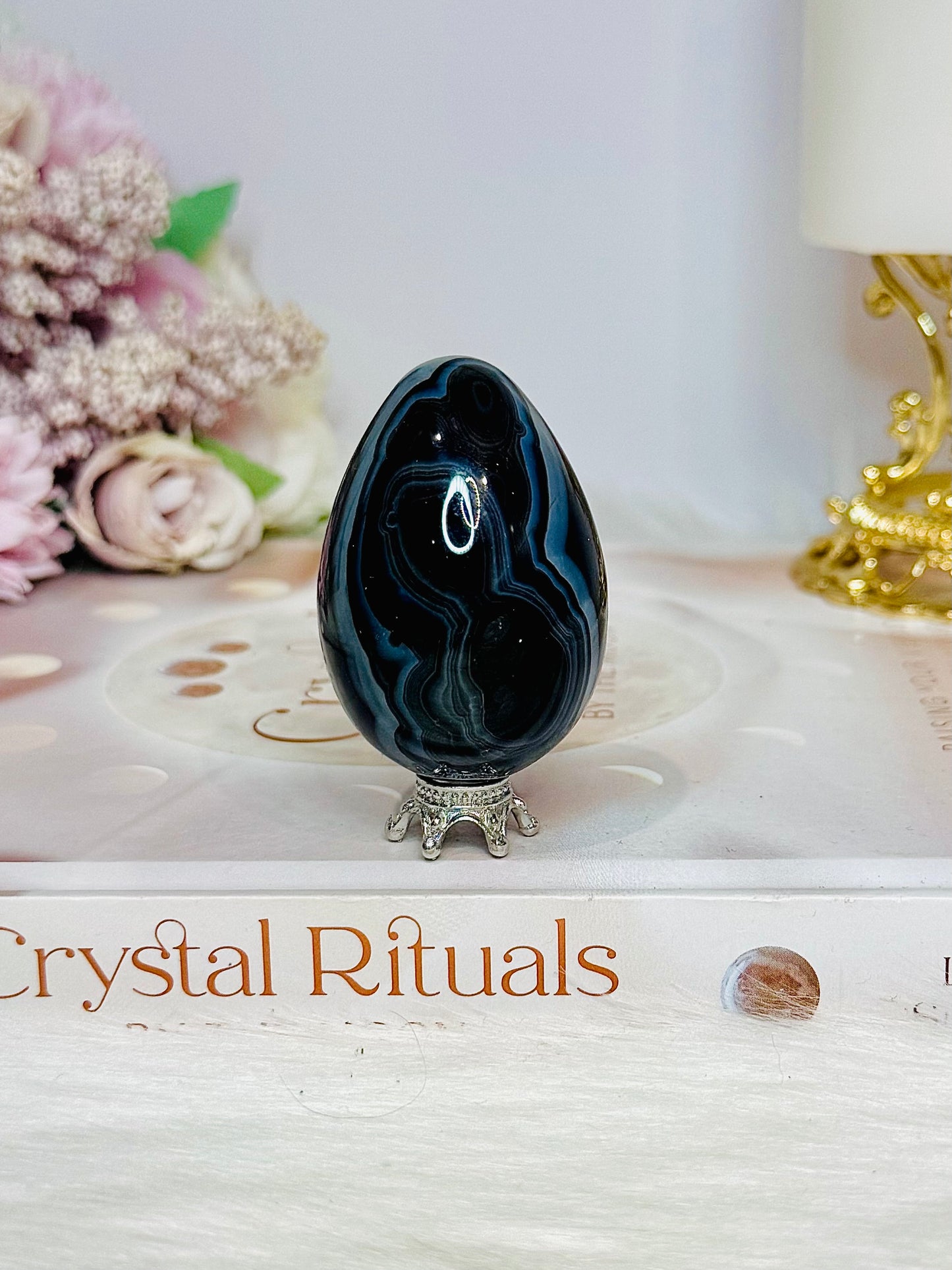 Black Agate Egg on Stand 5cm