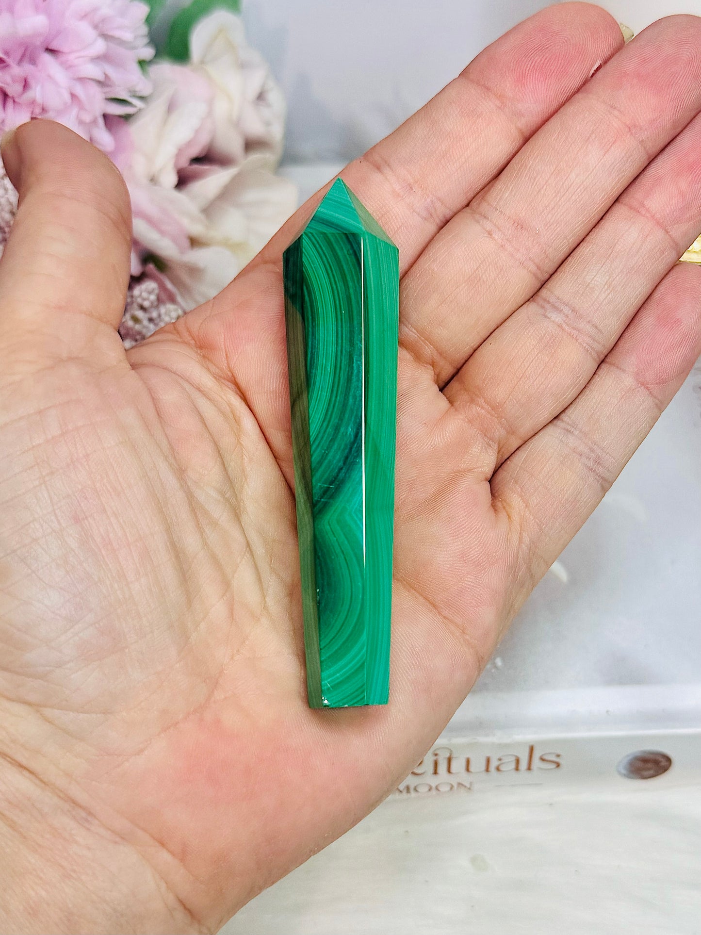 Natural AAA Grade Malachite Carved Tower | Wand 9cm