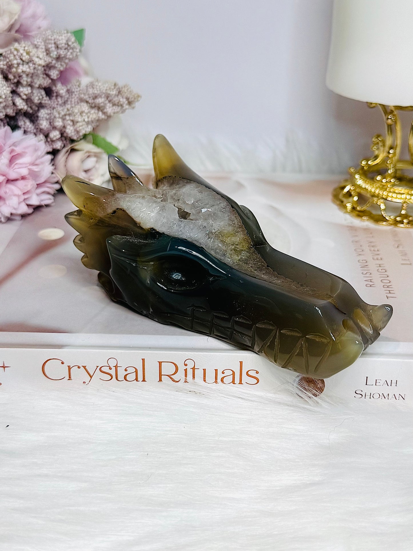 Large Druzy Agate Carved Dragon Head 12cm
