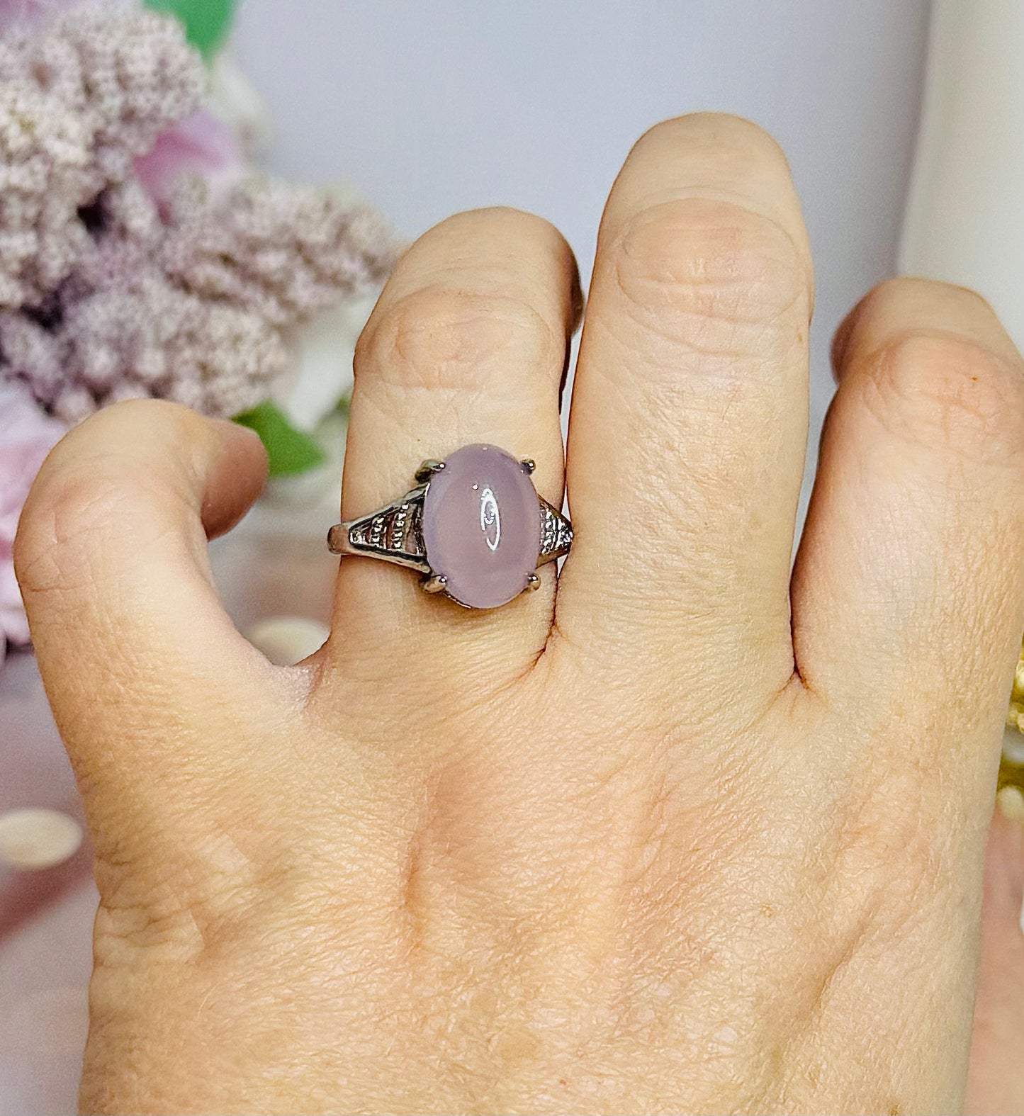 Rose Quartz Adjustable Ring in Gift Bag