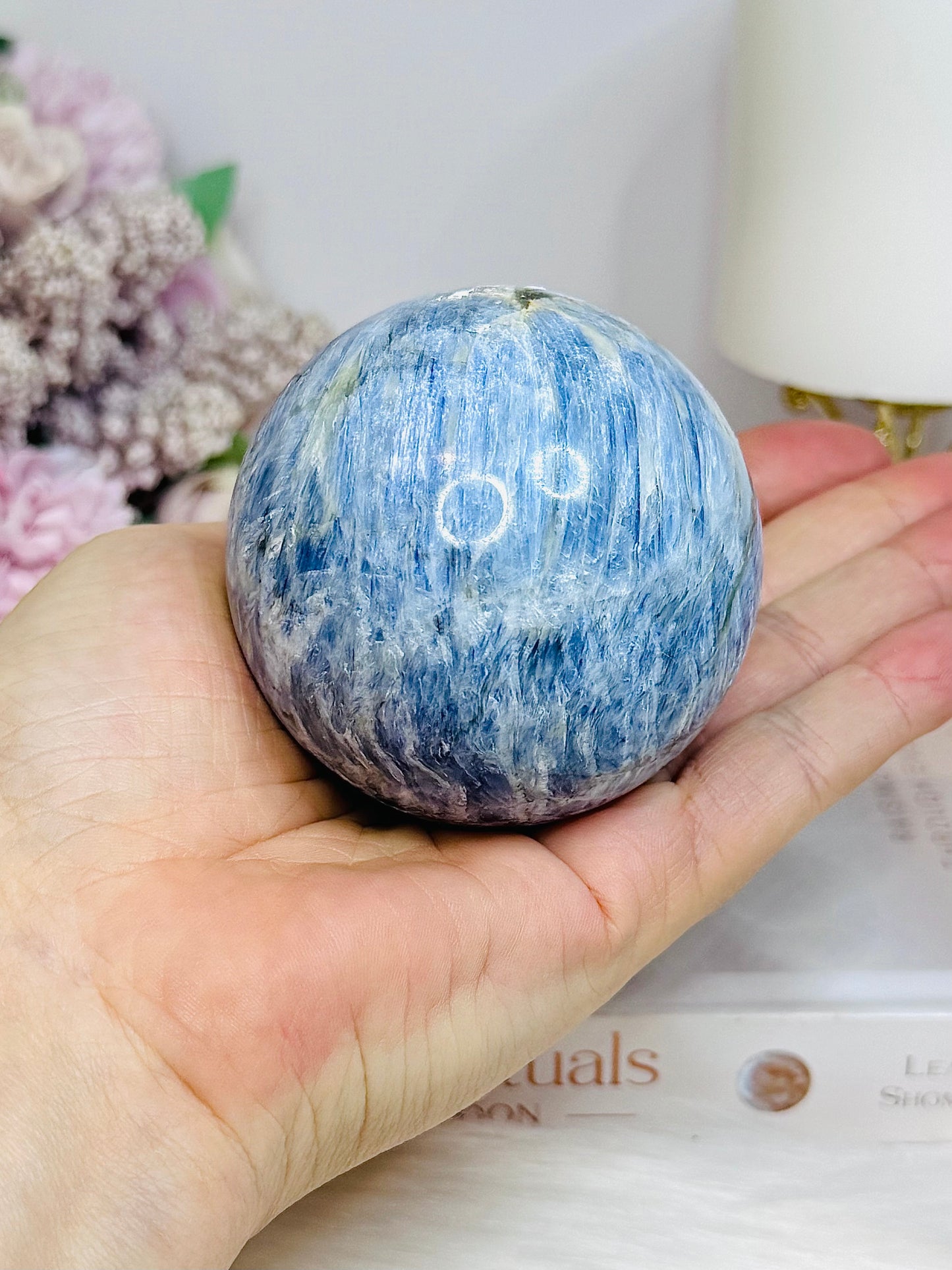 Blue Kyanite Sphere on Stand 485g On Stand