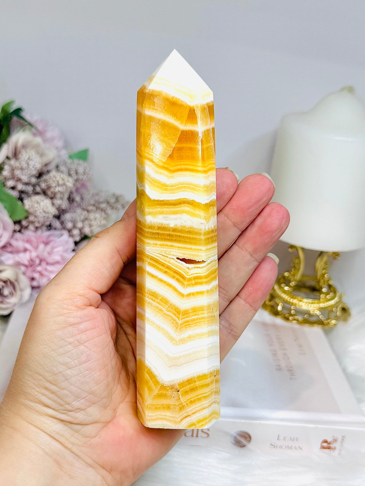 High Grade Orange Calcite Tower 15.5cm