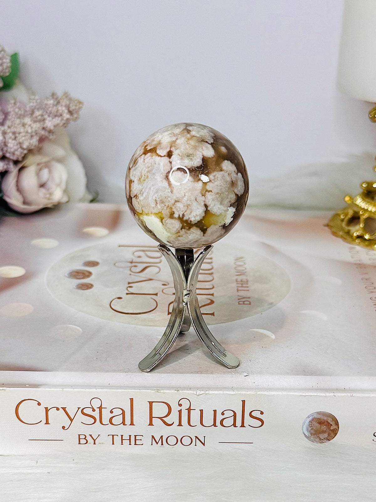 Flower Agate Sphere On Stand 74g