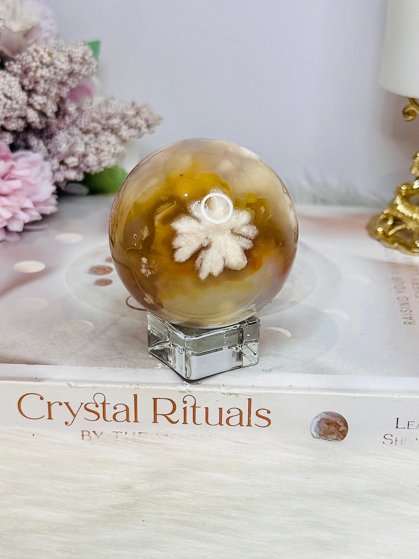 Flower Agate Druzy Sphere on Stand 250g