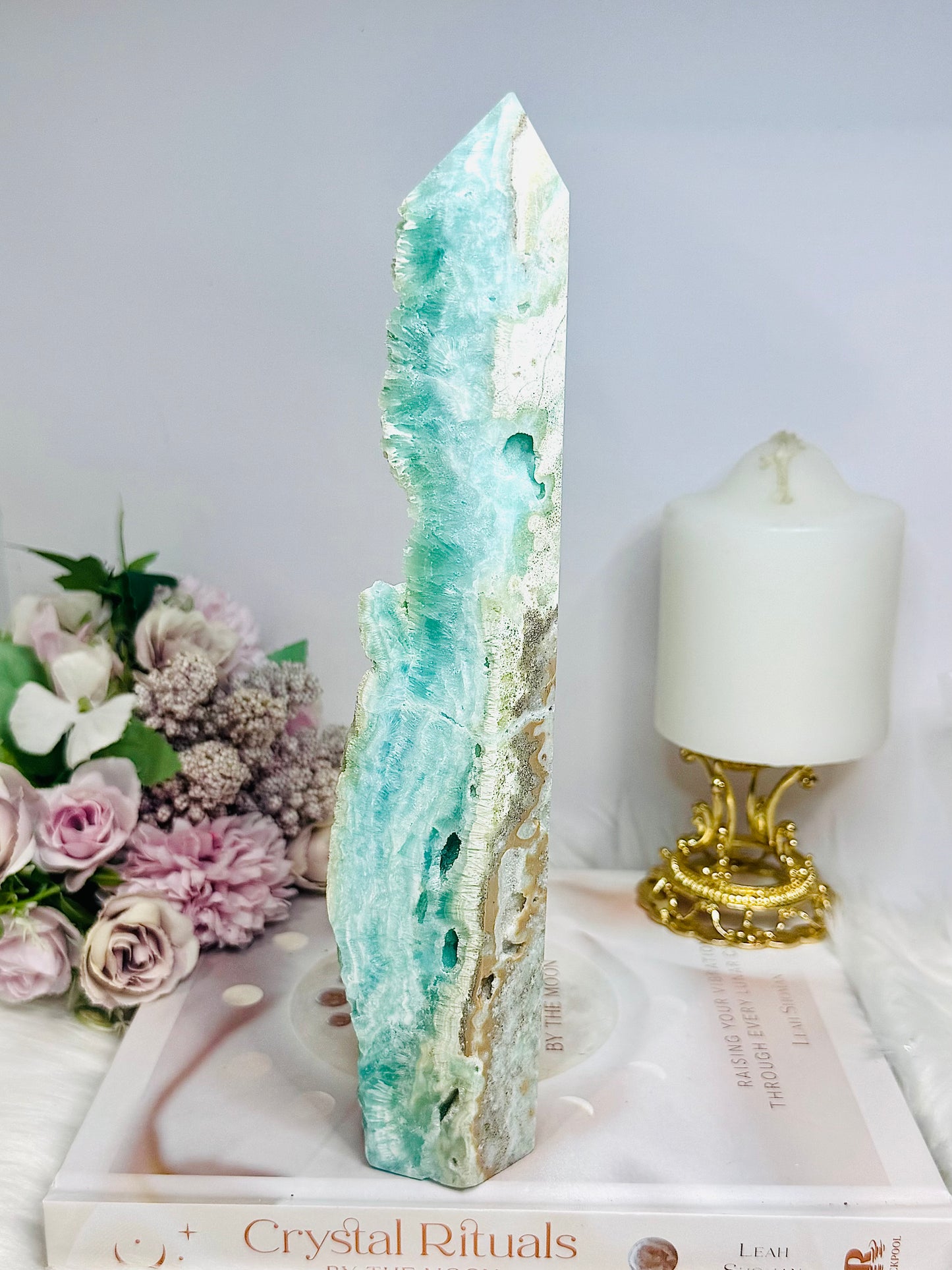 Large Blue Hemimorphite Druzy Tower 24cm