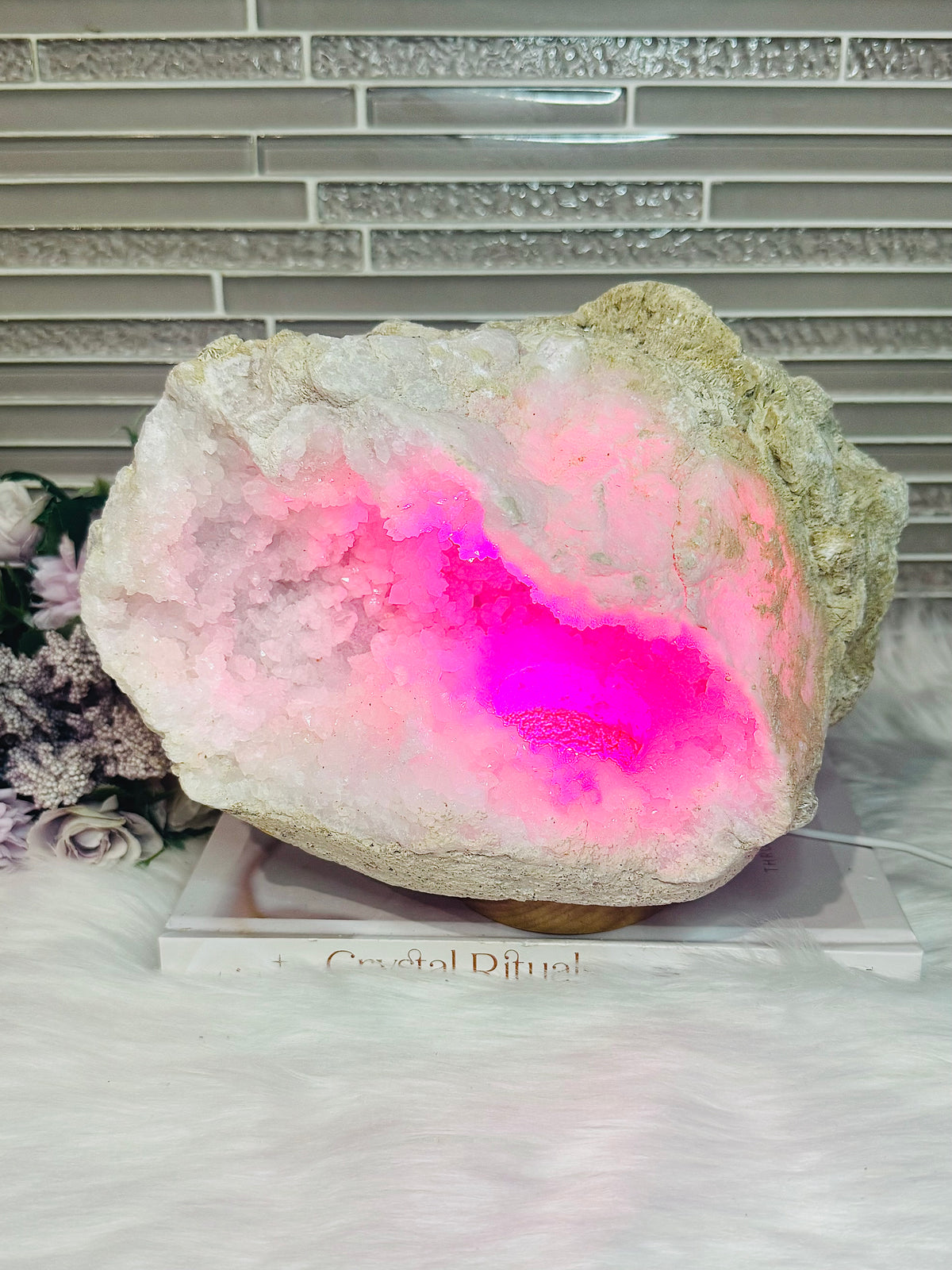 Huge Natural Moroccan Geode with Multicoloured Light Lamp 3.7KG