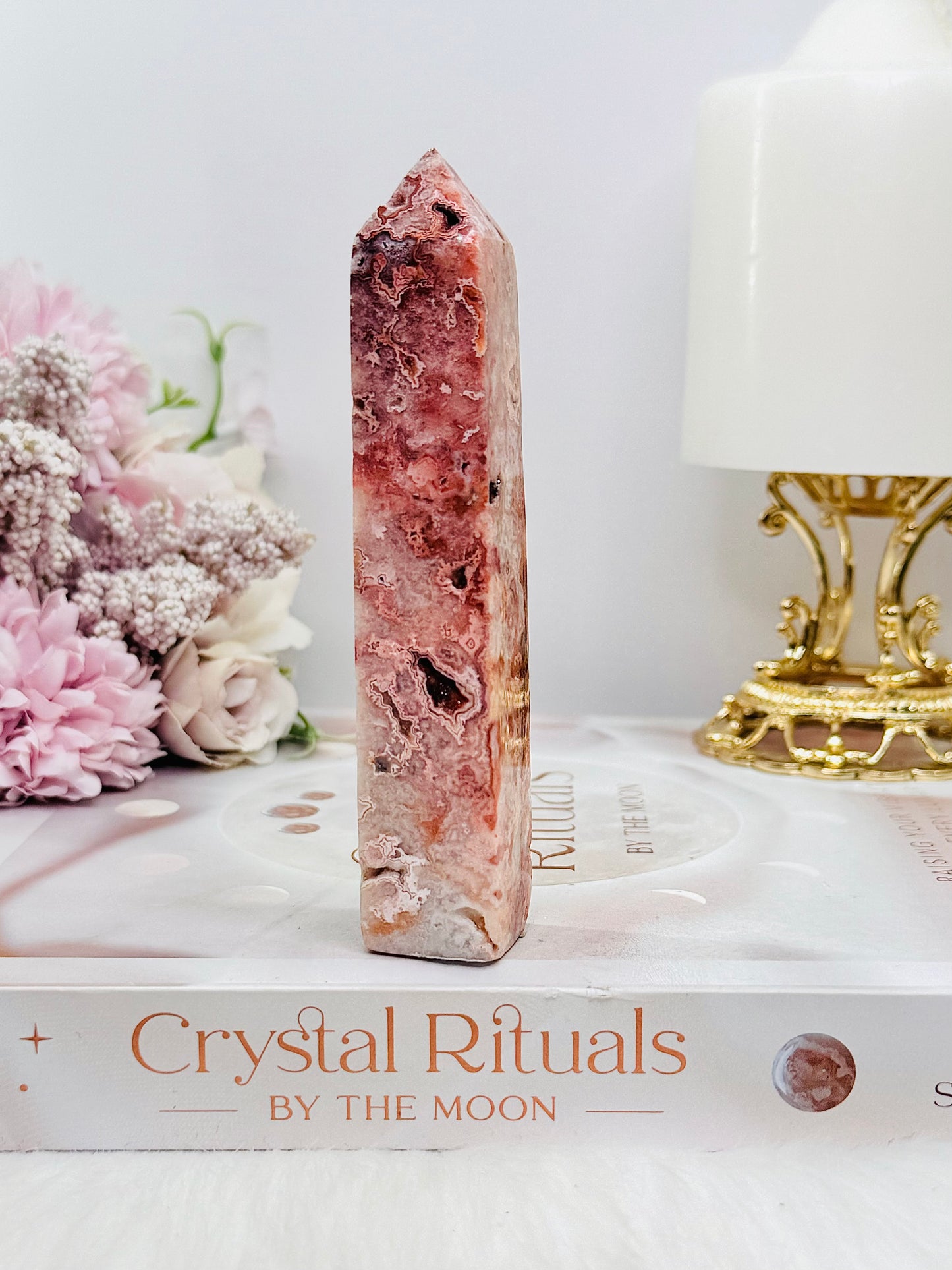 Gorgeous Pink Druzy Crazy Lace Agate Tower 11.5cm