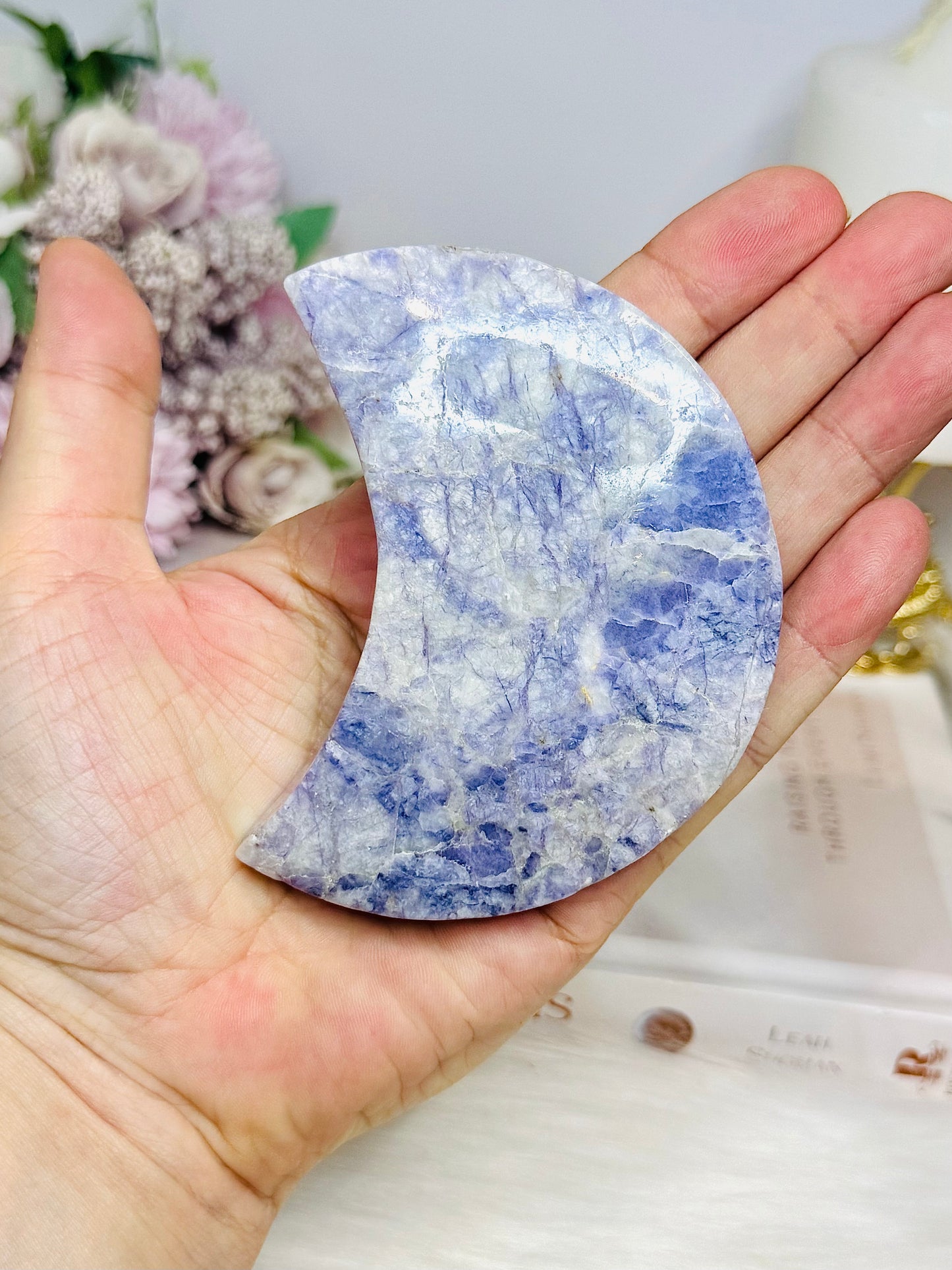 Purple Jade Carved Moon 9cm