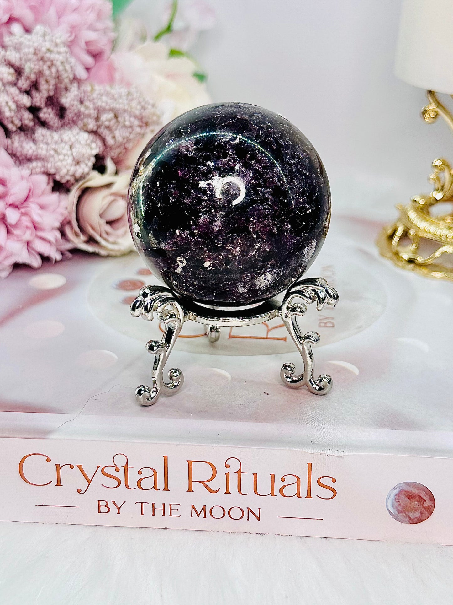 The Most Absolutely Divine Sparkling Purple Mica | Lepidolite Sphere 191grams On Stand