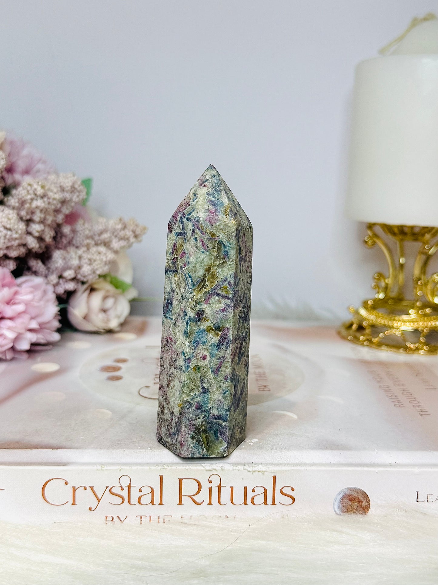 Rare Ruby In Blue Apatite Tower (UV Reactive) 9cm