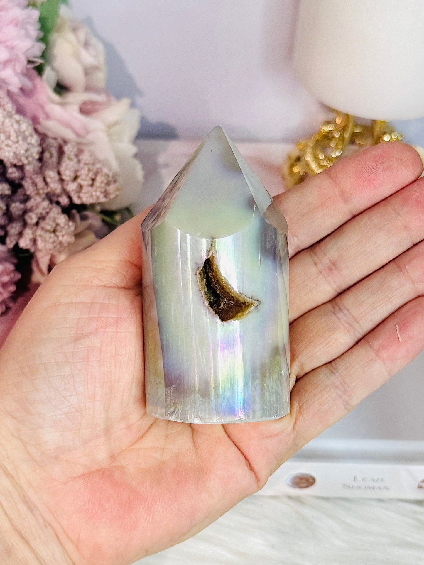 Beautiful 8cm Chunky Angel Aura Druzy Agate Tower | Cylinder