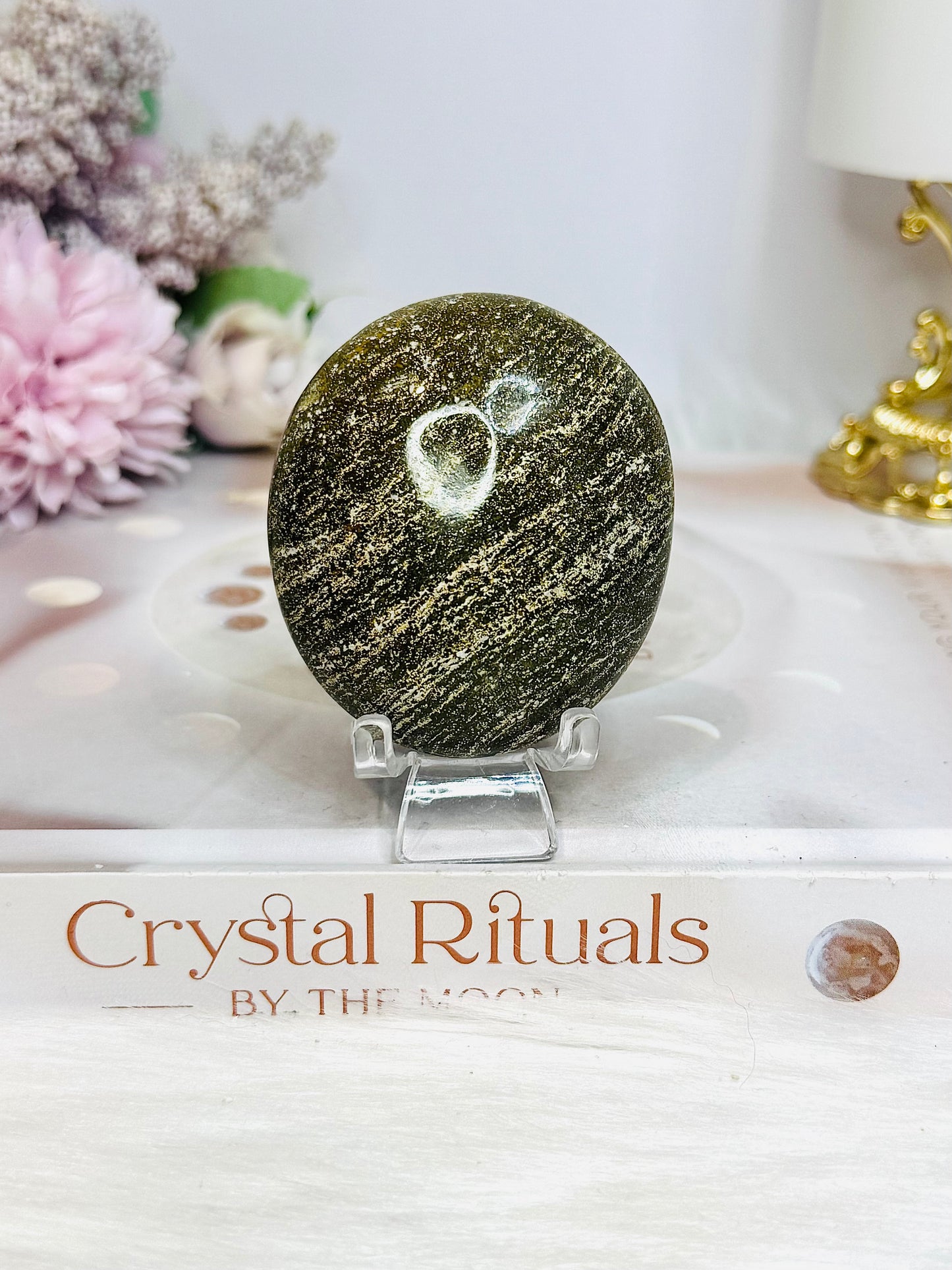 Large Ocean Jasper Palm Stone (stand is display only)