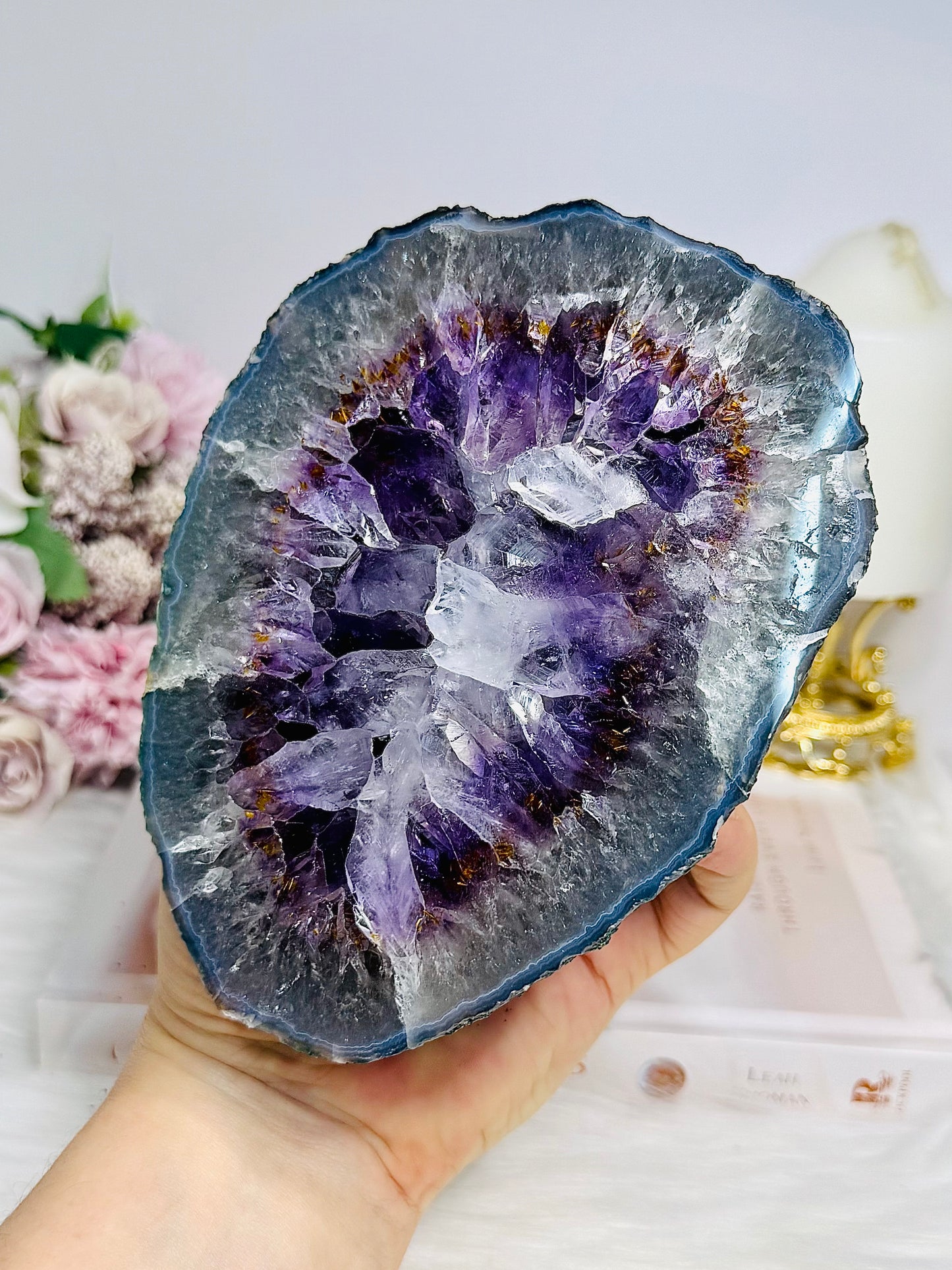 Large High Grade Amethyst Geode with Goethite Inclusions on Stand 1.6KG 20cm