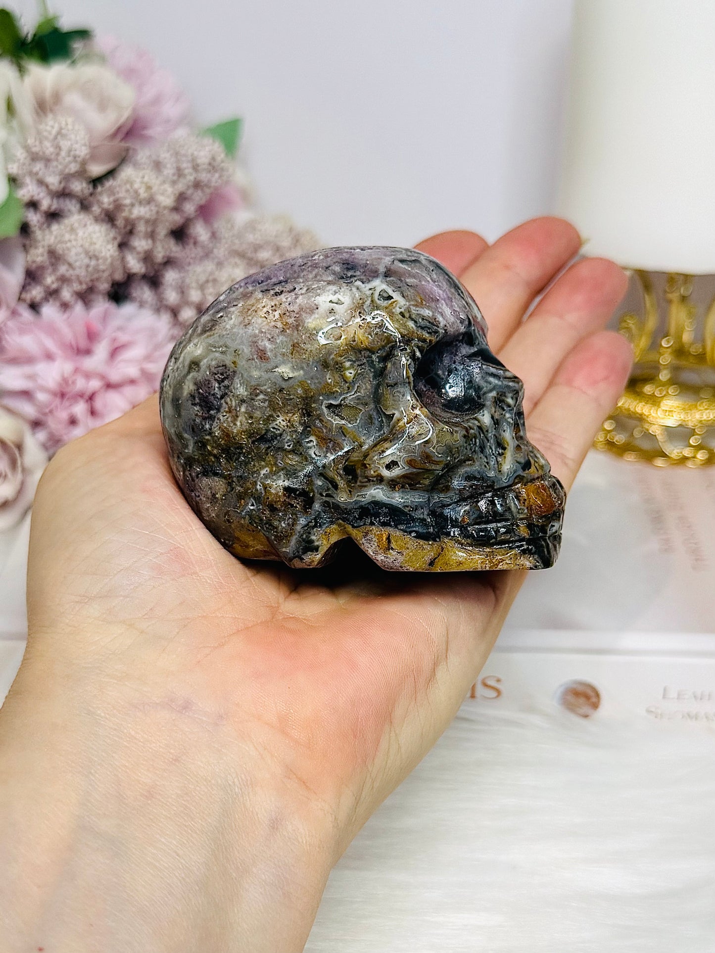 Root Fluorite Carved Skull 8cm 323g