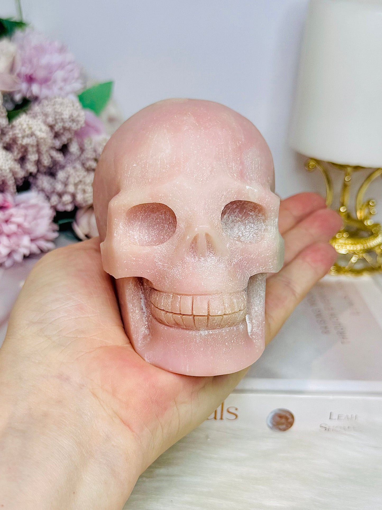 Large Pink Opal Carved Skull 10cm 828g