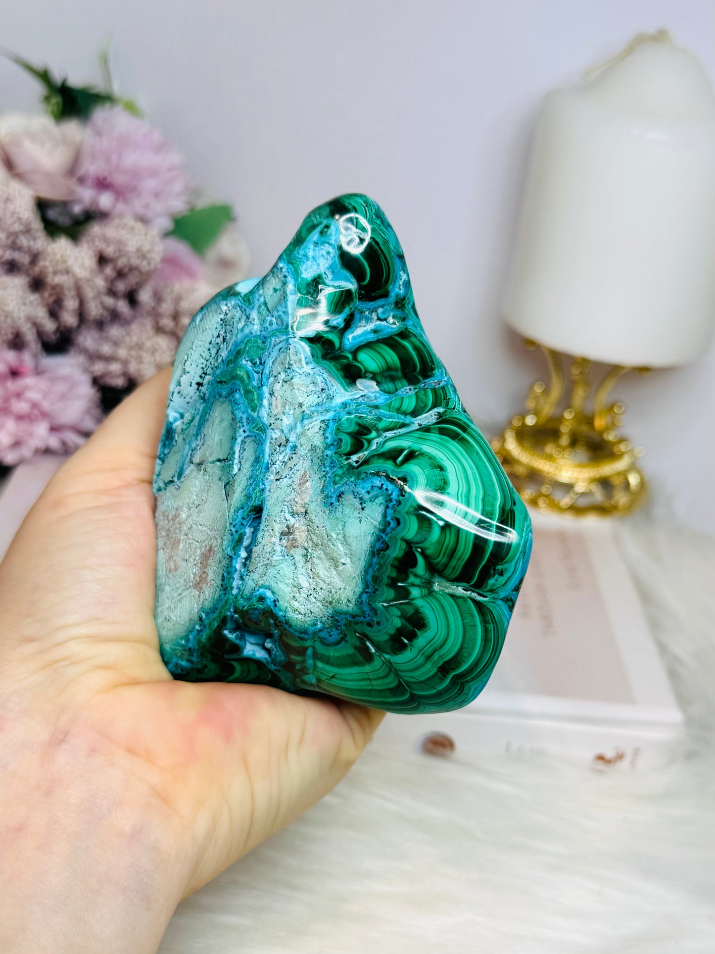 Large Natural Polished Chrysocolla with Malachite Specimen 9cm 518g