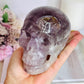Huge 991gram High Grade Amethyst Carved Skull with Rainbows