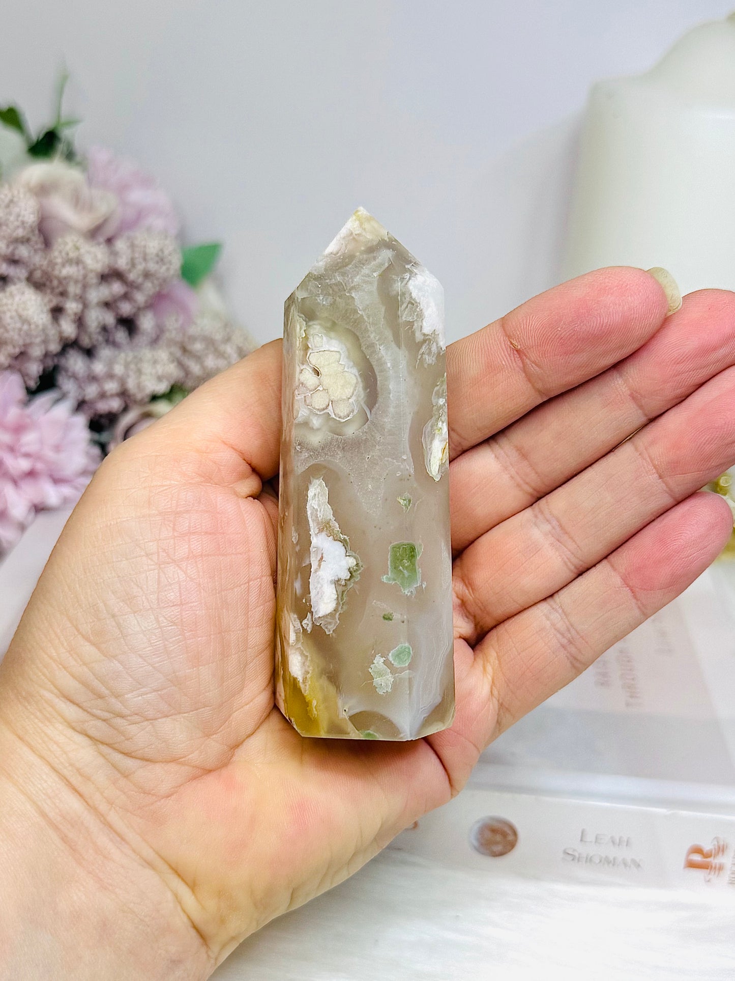 Chunky Flower Agate Tower 9cm
