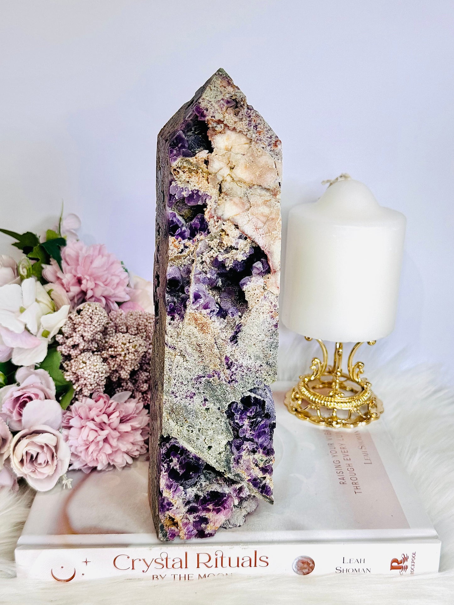 Huge Purple Cubed Fluorite in Matrix Carved Tower | Generator 22.5cm