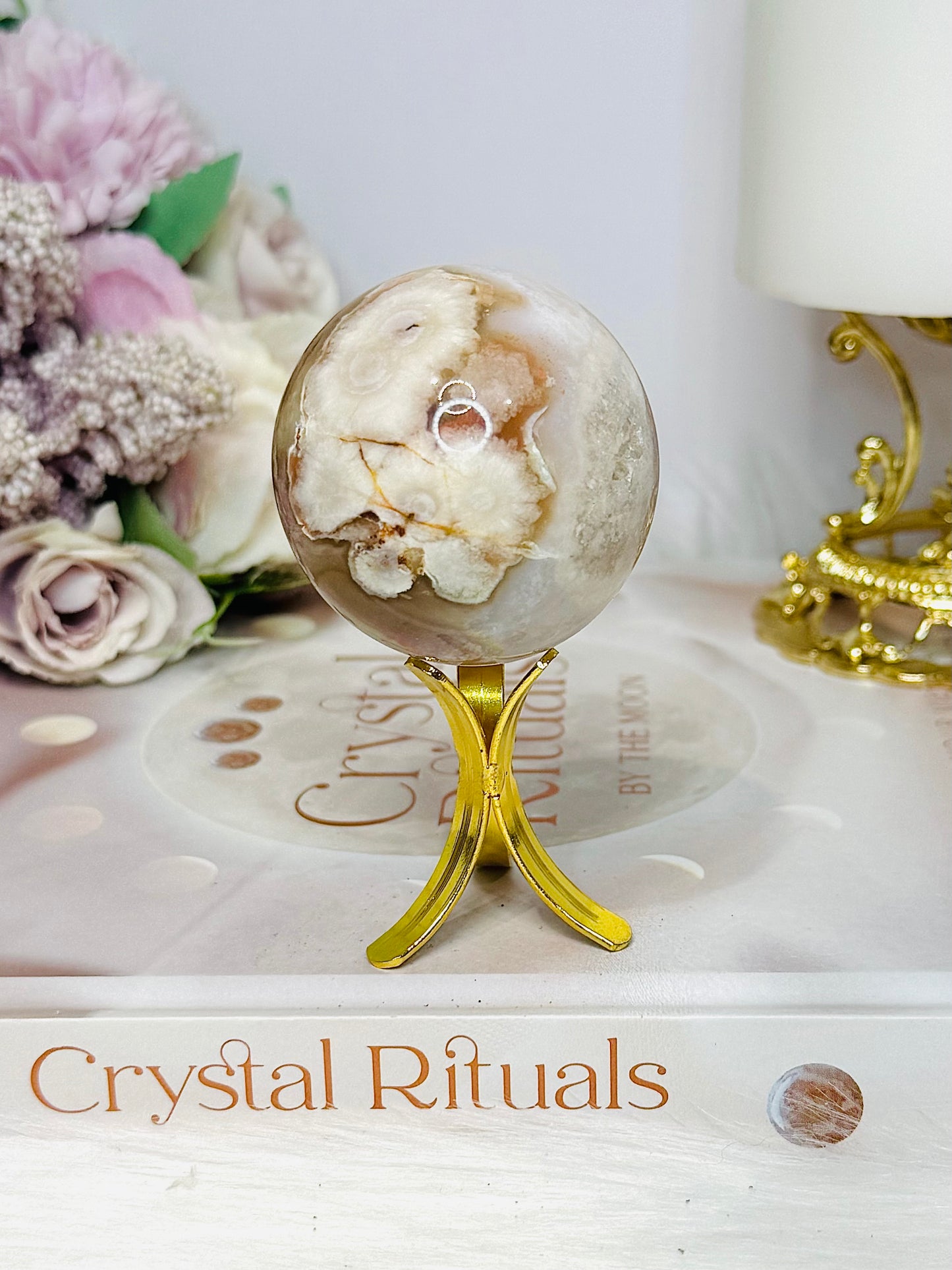 Druzy Flower Agate Sphere on Stand 136g
