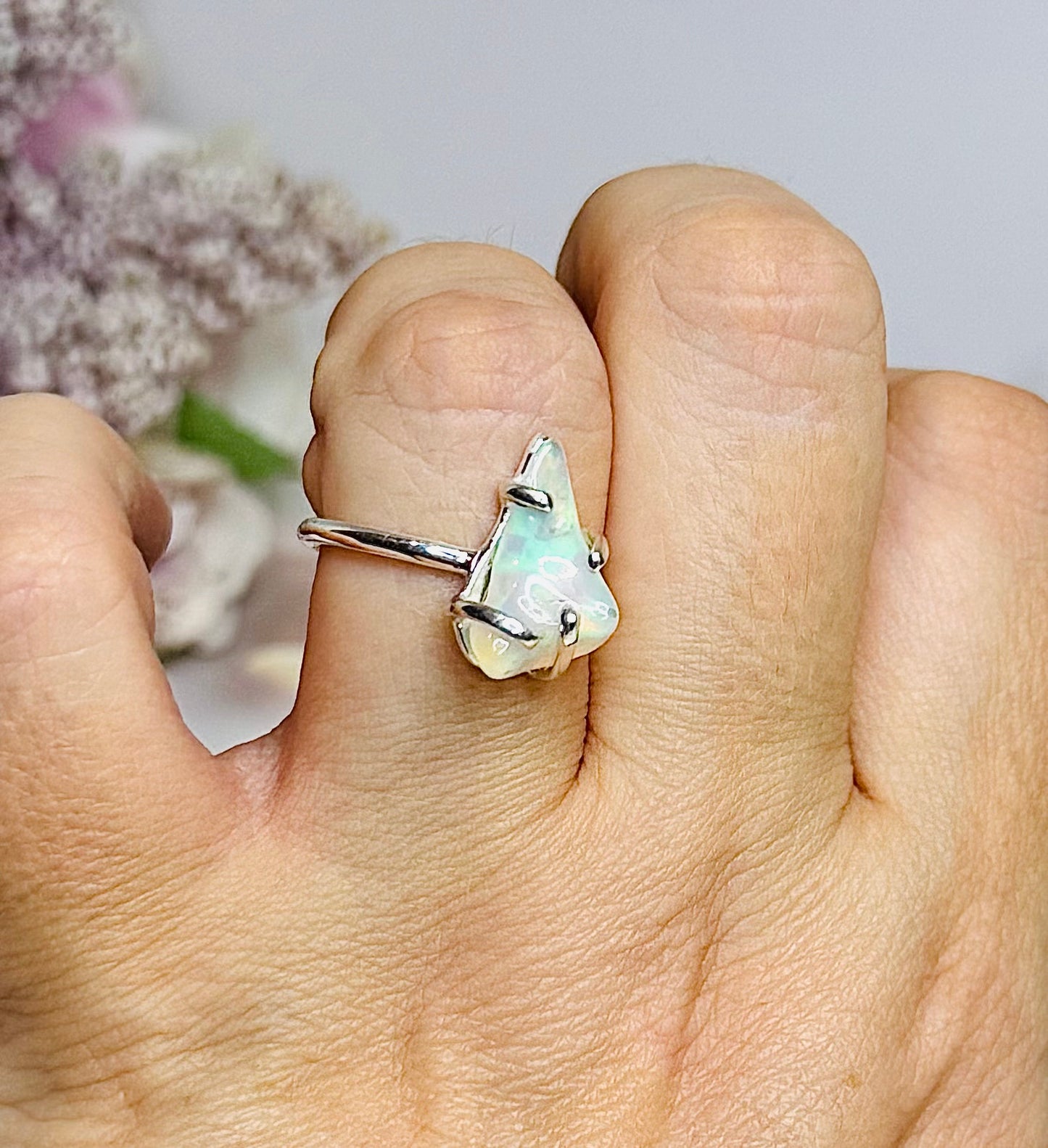 Natural Ethiopian Opal Sterling Silver Ring Size 8