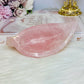 Large Chunky Rose Quartz Carved Leaf Bowl 15cm 410g