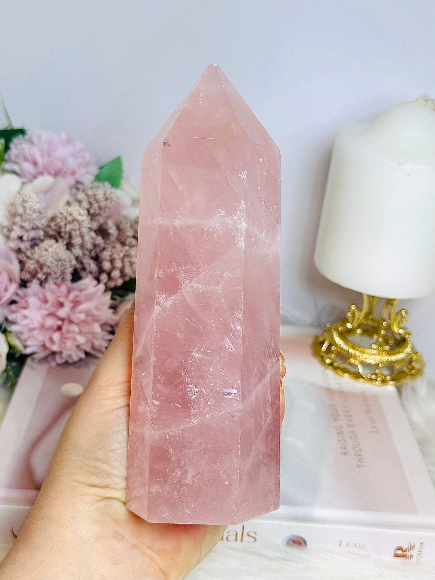 Large Rose Quartz Chunky Tower 711g 17cm ~ Discounted as slight chip on tip