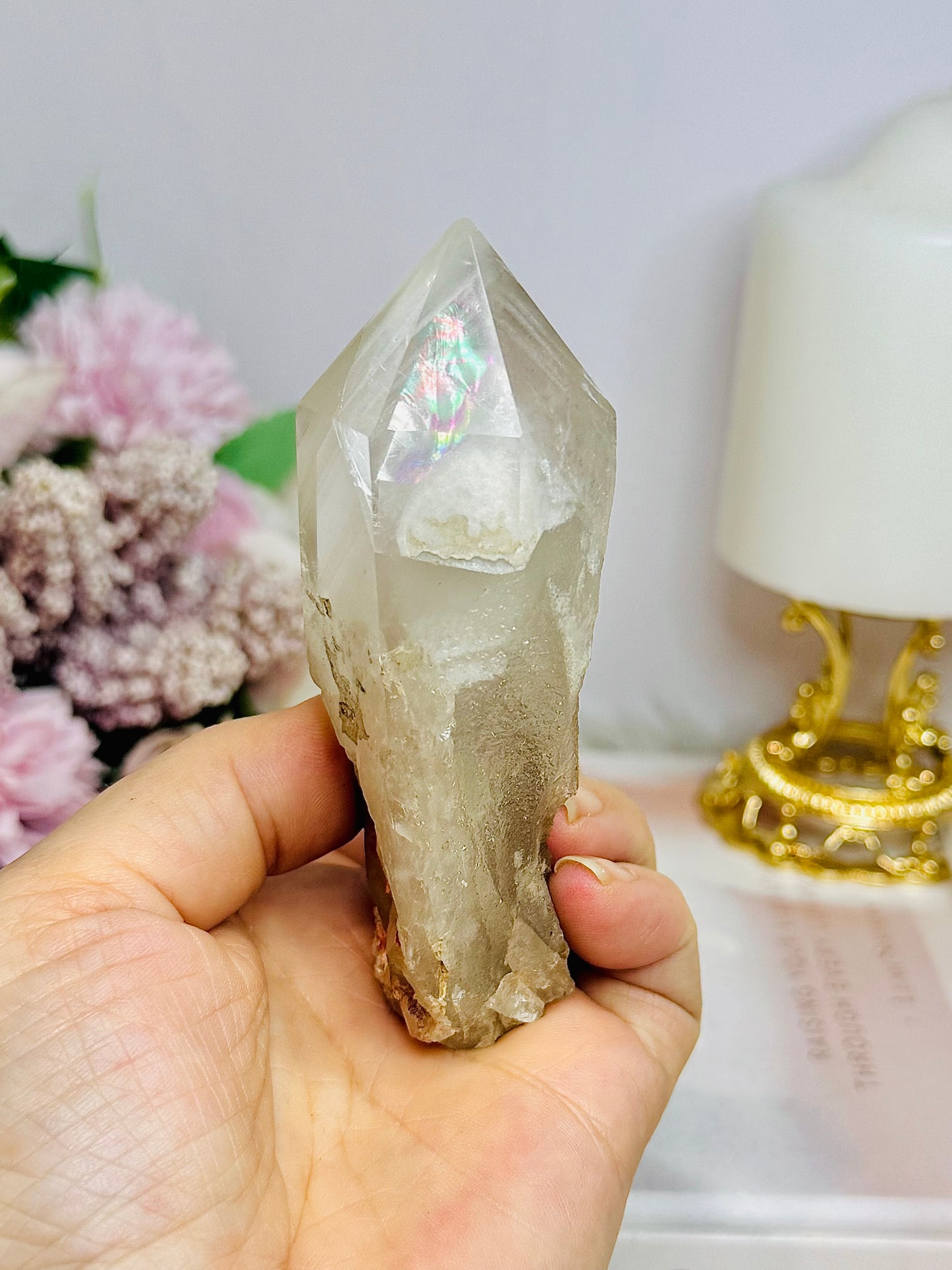 Natural Smokey Quartz Point with Rainbows